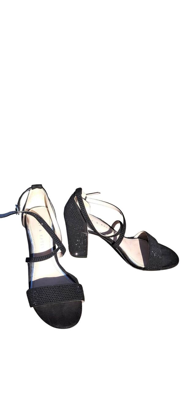 Kelly & Katie Black Rhinestone Block Heel Ankle Strap Sandals Women’s Size 7M